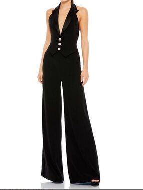 Mac Duggal/Ieena Tuxedo Halter Jumpsuit w/Rhinestone Buttons Size Small NWT
